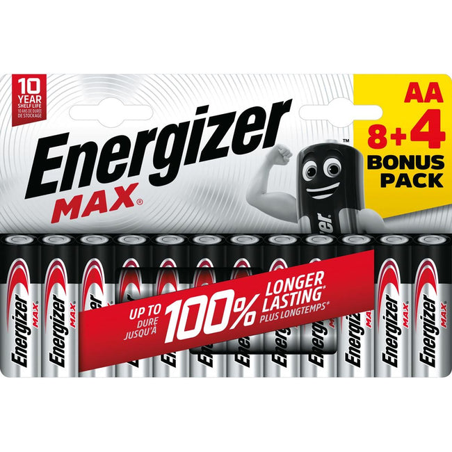 Energizer - Batterien Max AA, Blasen von 8 Teilen + 4 Teile kostenlos