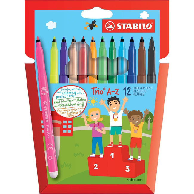 STABILO - Trio A-Z felt-tip pen, case of 12 pieces in assorted colors