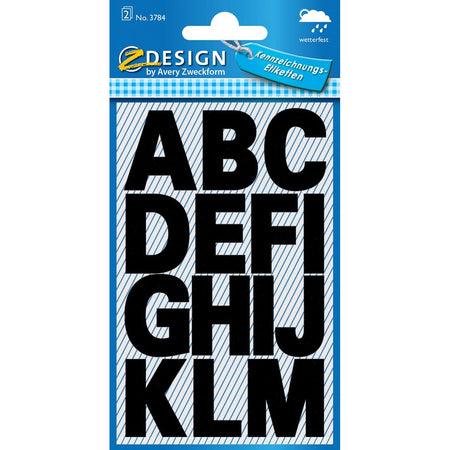 Avery Zweckform - Etiquetas letras A-Z grandes, 2 hojas, negro, lámina resistente al agua