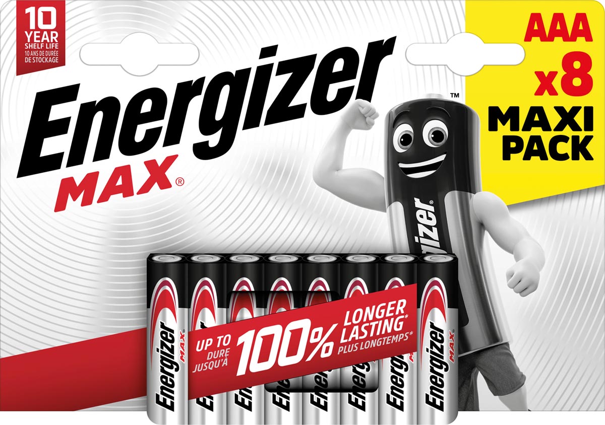 Energizer - Batteries Max AAA / LR03 / E92, blister de 8, Maxipack