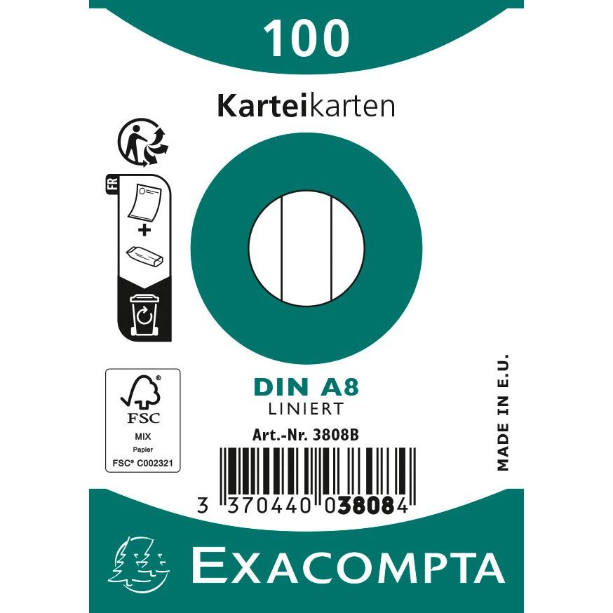 Exacompta - Steekkaarten, gelijnd, ft 5,5 x 7,4 cm, pak van 100 stuks, wit