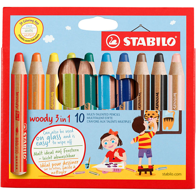 STABILO - Lápices de colores 880 woody 3 en 1 estuche surtido de 10 piezas