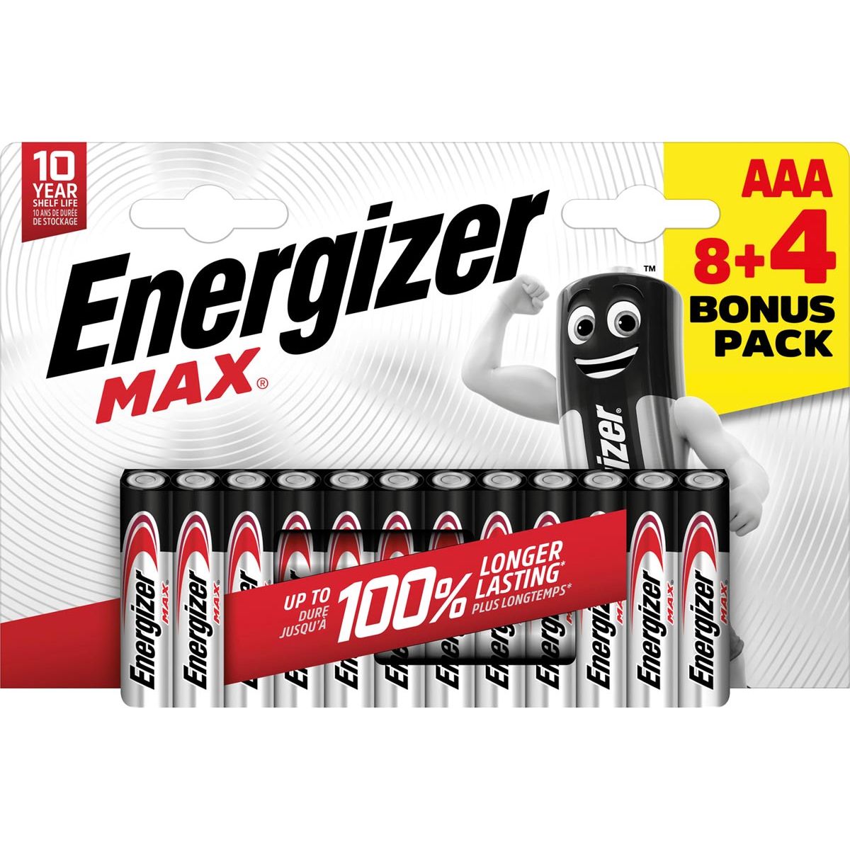 Energizer - Batteries max aaa / lr03 / e92, boursoue de 8 + 4