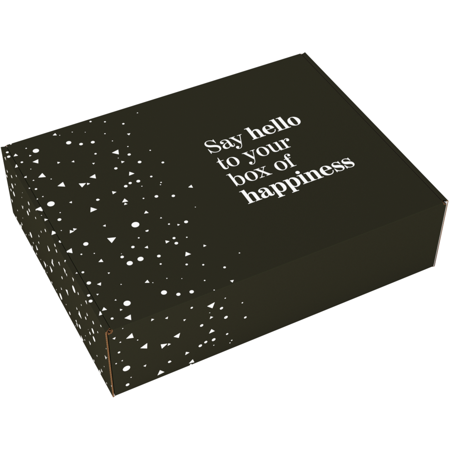 Klika - Scatola di consegna | Ciao Felicità | cartone ondulato | 460x360x120mm | bianco/nero | 15 pezzi