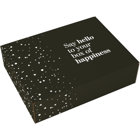 Klika -  Bezorgdoos | Hello Happiness | golfkarton | 460x360x120mm | zwart/wit | 15 stuks