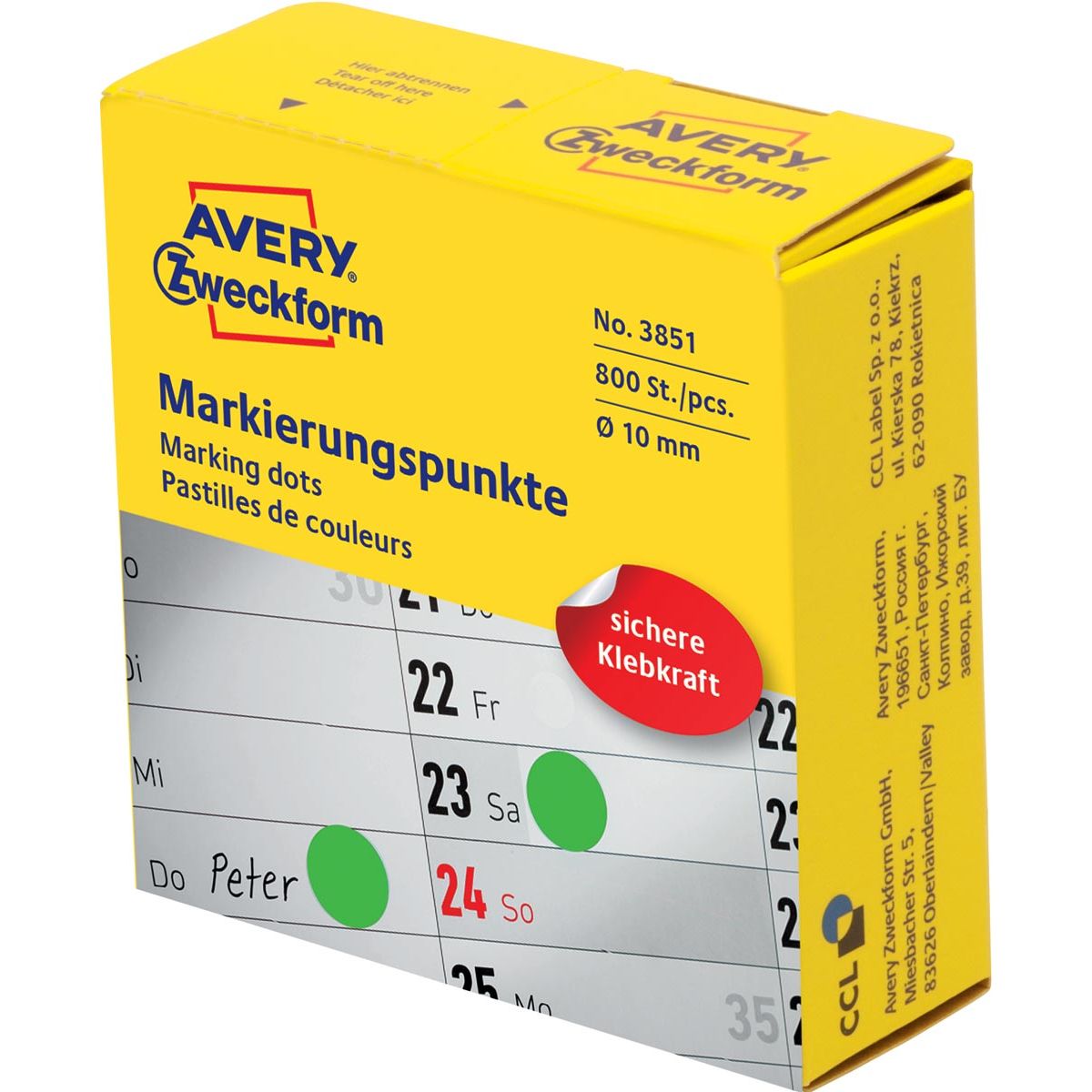 Avery Zweckform - marking dots, diameter 10 mm, rol met 800 stuks, groen