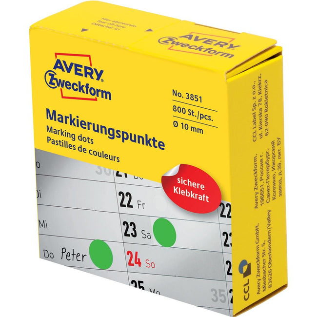 Avery Zweckform - marking dots, diameter 10 mm, rol met 800 stuks, groen