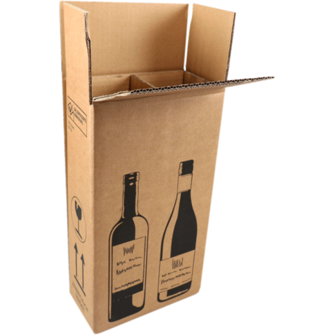 Sendproof® - Boîte d'expédition de vin | Cardboard de golf | 204x108x368mm | 2 bouteilles | marron noir 10 morceaux