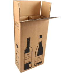 SendProof® - Wine shipping box | corrugated cardboard | 204x108x368mm | 2 bottles | brown/black | 10 pieces