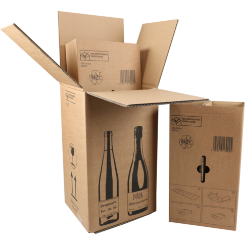 SendProof® - Wijnverzenddoos | golfkarton | 212x204x368mm | 4 flessen | bruin/zwart | 10 stuks