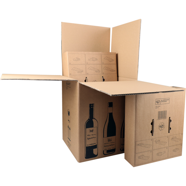 Sendproof® - Boîte d'expédition de vin | Cardboard de golf | 316x305x368mm | 9 bouteilles | marron noir 5 pièces