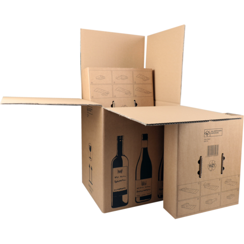 SendProof® - Wijnverzenddoos | golfkarton | 316x305x368mm | 9 flessen | bruin/zwart | 5 stuks