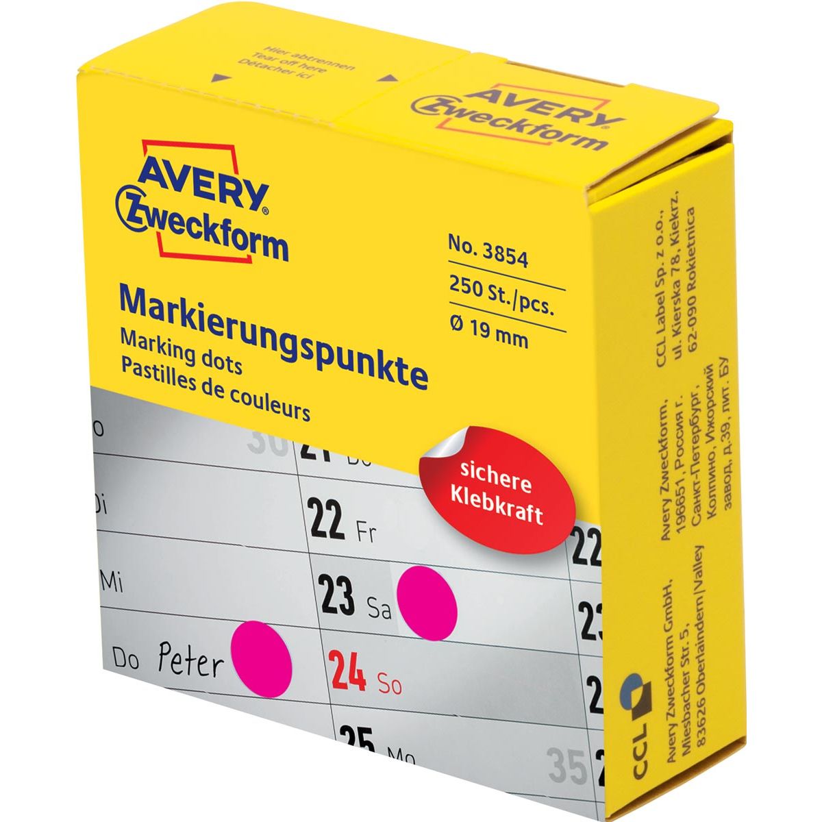 Avery Zweckform - Markierungspunkte, Durchmesser 19 mm, Rolle à 250 Stück, rot