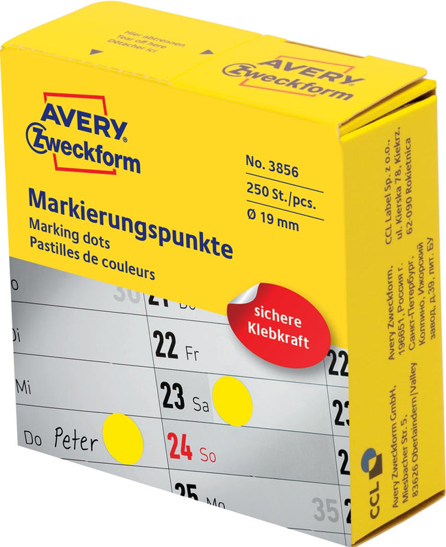 Avery Zweckform -  marking dots, diameter 19 mm, rol met 250 stuks, geel