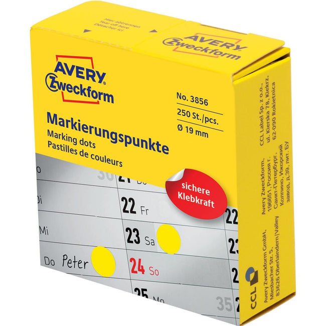 Avery Zweckform - marking dots, diameter 19 mm, roll of 250 pieces, yellow