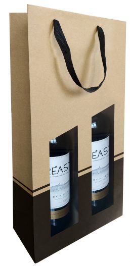 Wijnfleszak 2 fles 19x9.5X38.5cm Seduction kraft- zwart met venster ..