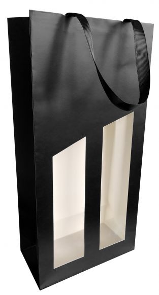 Timmerspackaging - Bolsa para botellas de vino 2 botellas 19x9,5X38,5cm Seducción negra recubierta con ventana 10 piezas