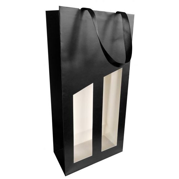 Wine bottle bag 2 bottles 19x9.5X38.5cm Seduction black coated with window ..