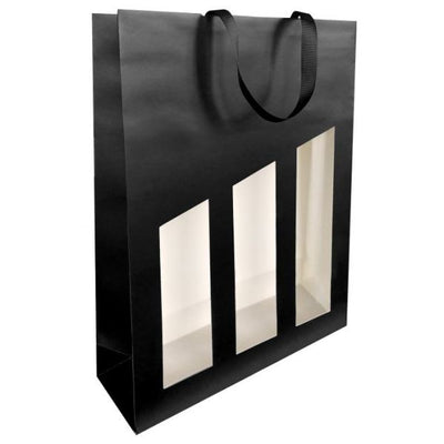 Seducción - Bolsa para botellas de vino 3 botellas 19x9,5X38,5cm revestida negra con ventana 10 piezas