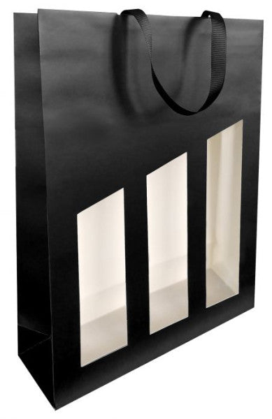 Seducción - Bolsa para botellas de vino 3 botellas 19x9,5X38,5cm revestida negra con ventana 10 piezas