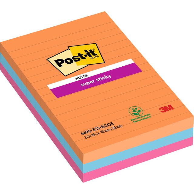 Post-it-memoklok 3M Post-it 4960 Super Sticky 101x152mm Bk | Prendre un 3 morceau