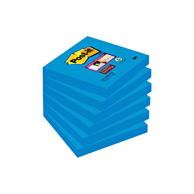 Post-it-memoklok 3m Post-it 654 Super Sticky 76x76mm bleu | Morceau de 90 feuilles