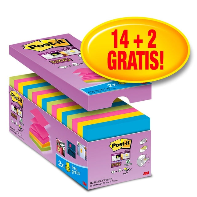 Post-it-MemoBlok 3m Post-It S330-16 76x76mm Promo Ass | Ein 16 -Stück packen