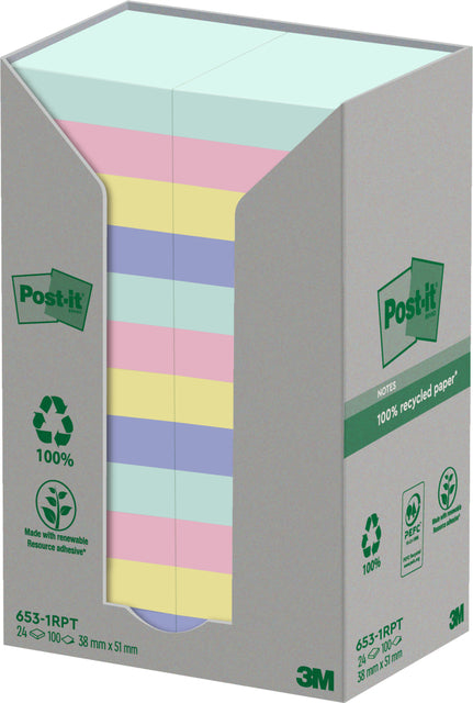 Post-it - Blocco note 653-RPT 38x51mm arcobaleno pastello 24 pezzi