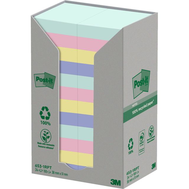 Post-it - Blocco note 653-RPT 38x51mm arcobaleno pastello 24 pezzi