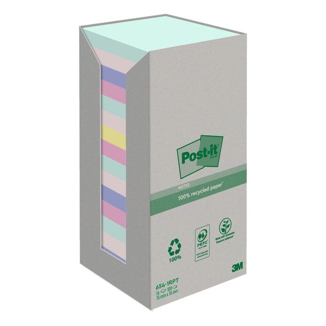 Post-it-Memolok 3M Post-it 654 76x76mm Recycle Pastel | Emballez un 16 morceau