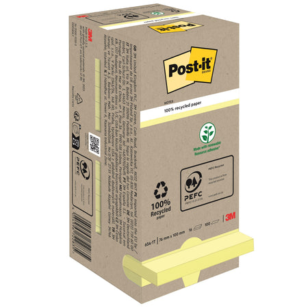Post-it - Blocco note 654 76x76mm riciclato giallo pastello 16 pezzi