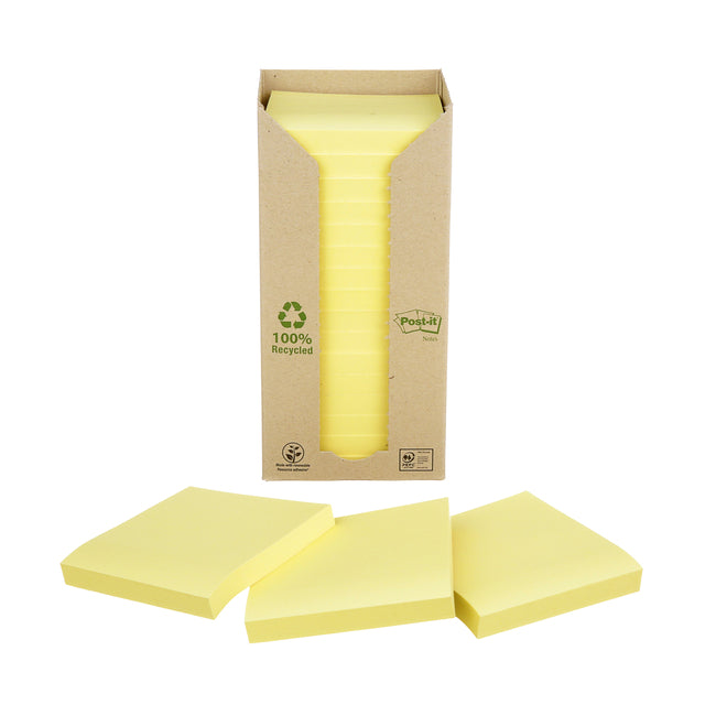 Post-it-memoklok 3m Post-it 654 76x76mm Recycle jaune | Emballez un 16 morceau