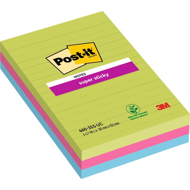 Post-it -  Memoblok  660 super sticky 102x152mm ass