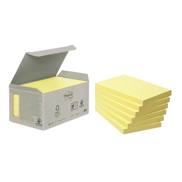 Post-it - Bloc-notes 655-1B recyclé 76x127mm jaune canari 6 pièces