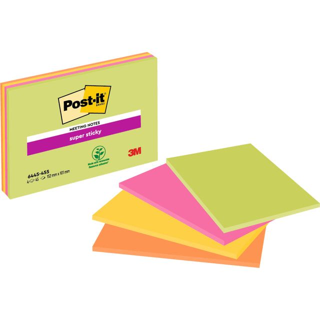 Post-it - Memoblok 6445 Super Sticky 152x101mm assorti