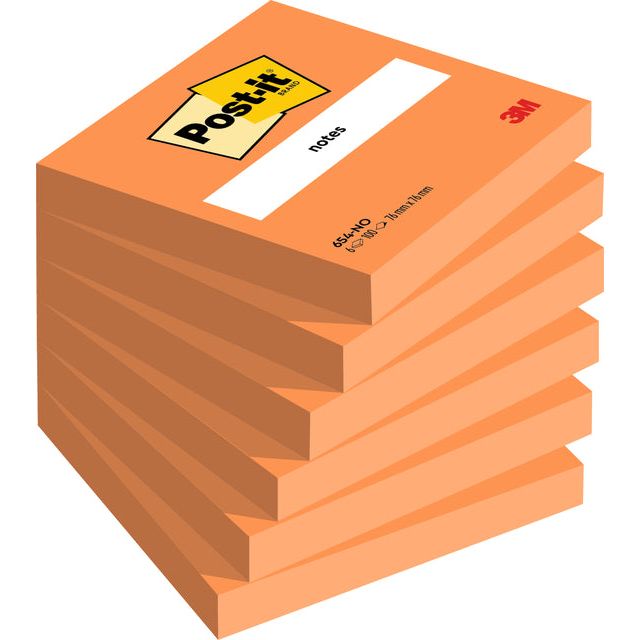 Post-it-Memolok 3M Post-it 654n 76x76mm Orange | Boîte extérieure une feuille de 6 pièces x 100