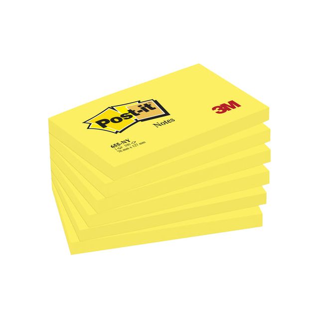 Post-it-memoklok 3m Post-it 655 76x127mm jaune néon | Boîte extérieure une feuille de 6 pièces x 100