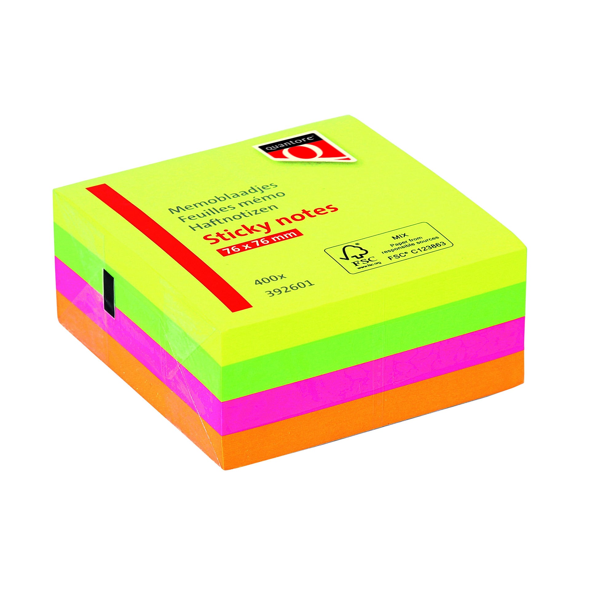 Quantore - Blocco note 76x76mm colori neon assortiti 4 colori 400 fogli | 6 pezzi
