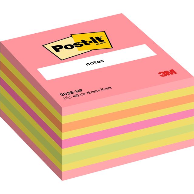 Post-it -  Memoblok 2028 76x76mm kubus neon kleuren
