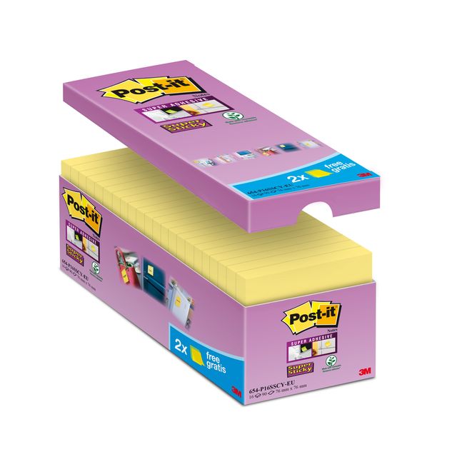 Post-it - Memo pad 654 super sticky 76x76mm gl 14+2