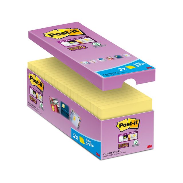 Post-it-Memolok 3M Post-it 654 76x76mm ss geel | Boîte à 16 pièces