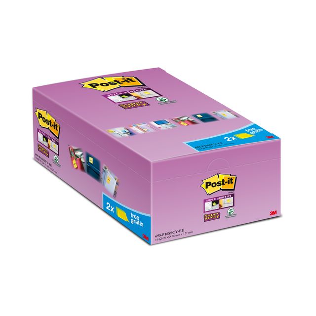 Post-it - Bloc mémo 655 super collant 76x127mm gl 14+2