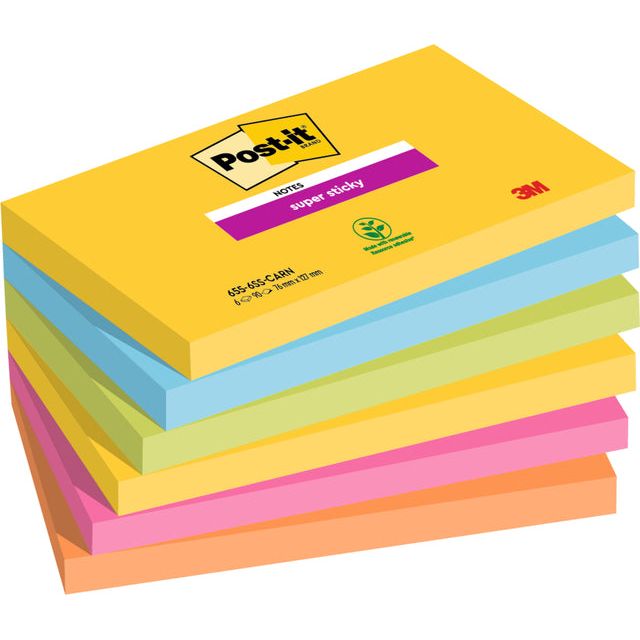 Post-it - Super Sticky notes Carnival, 90 vel, ft 76 x 127 mm, pak van 6 blokken