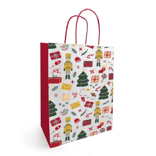 Noella Blanc - Sac en papier avec cordon NOËL 23x12x30cm (50 pièces) | 5 pièces