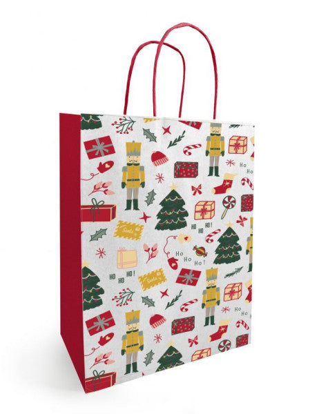 Noella Blanc - Sac en papier avec cordon NOËL 23x12x30cm (50 pièces) | 5 pièces