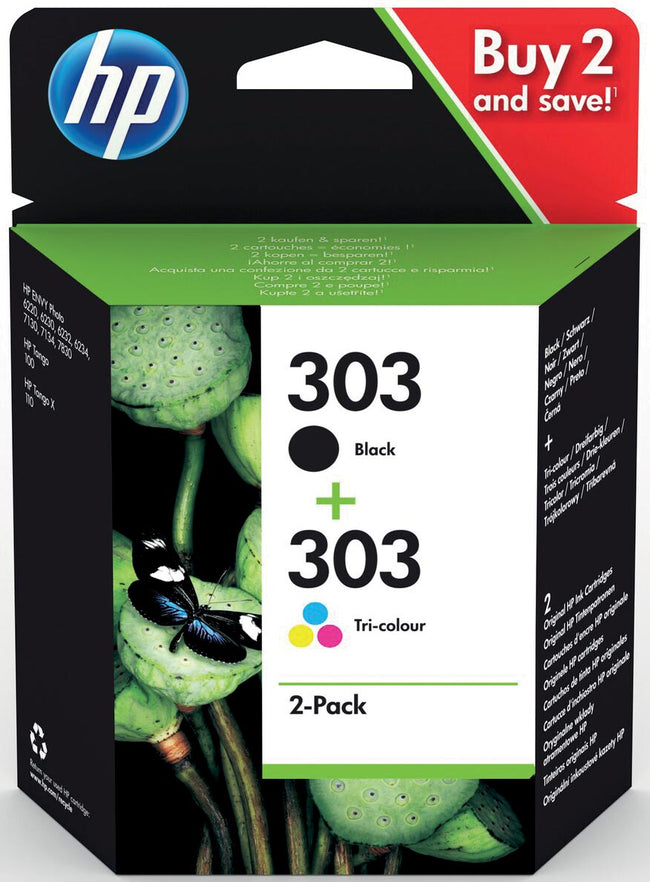 HP -  inktcartridge 303, 165-200 pagina's, OEM 3YM92AE, 1 x zwart en 1 x 3 kleuren