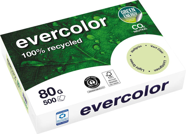 Clairefontaine - Evercolor, carta riciclata colorata, A4, 80 g, 500 fogli, verde chiaro