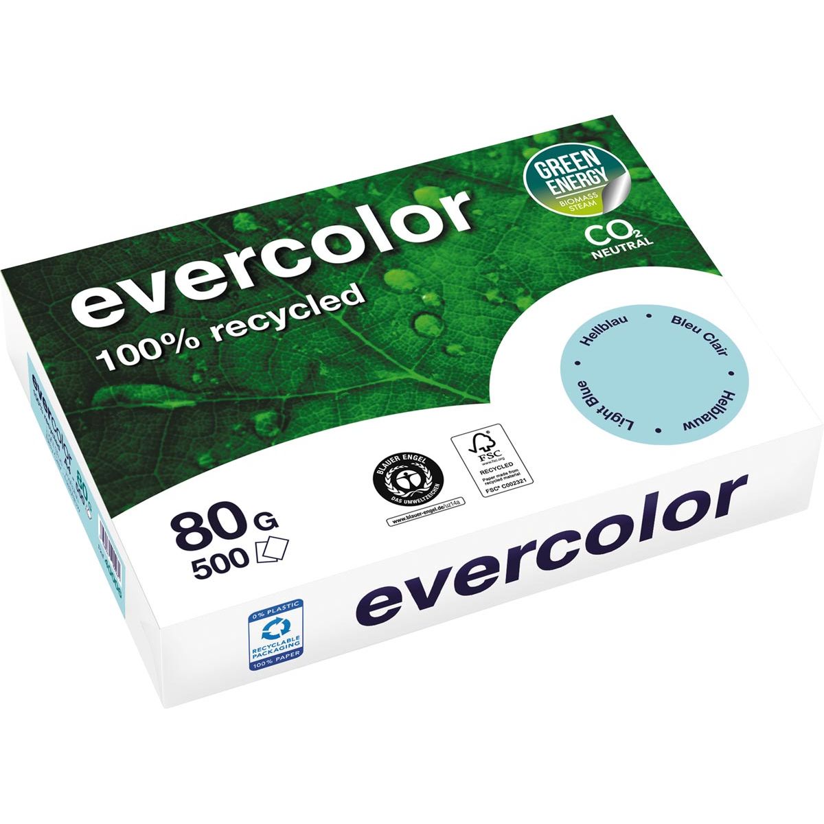 Clairefontaine -  Evercolor, gekleurd gerecycleerd papier, A4, 80 g, 500 vel, helblauw