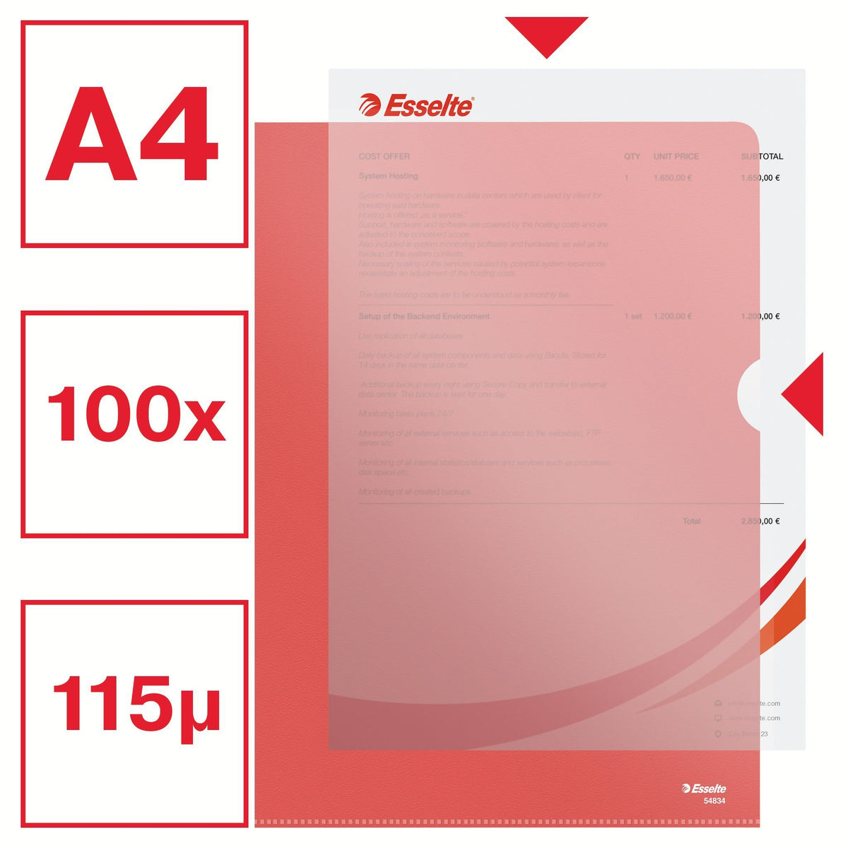 Esselte -  L-map  standaard a4 0.11mm pp rood
