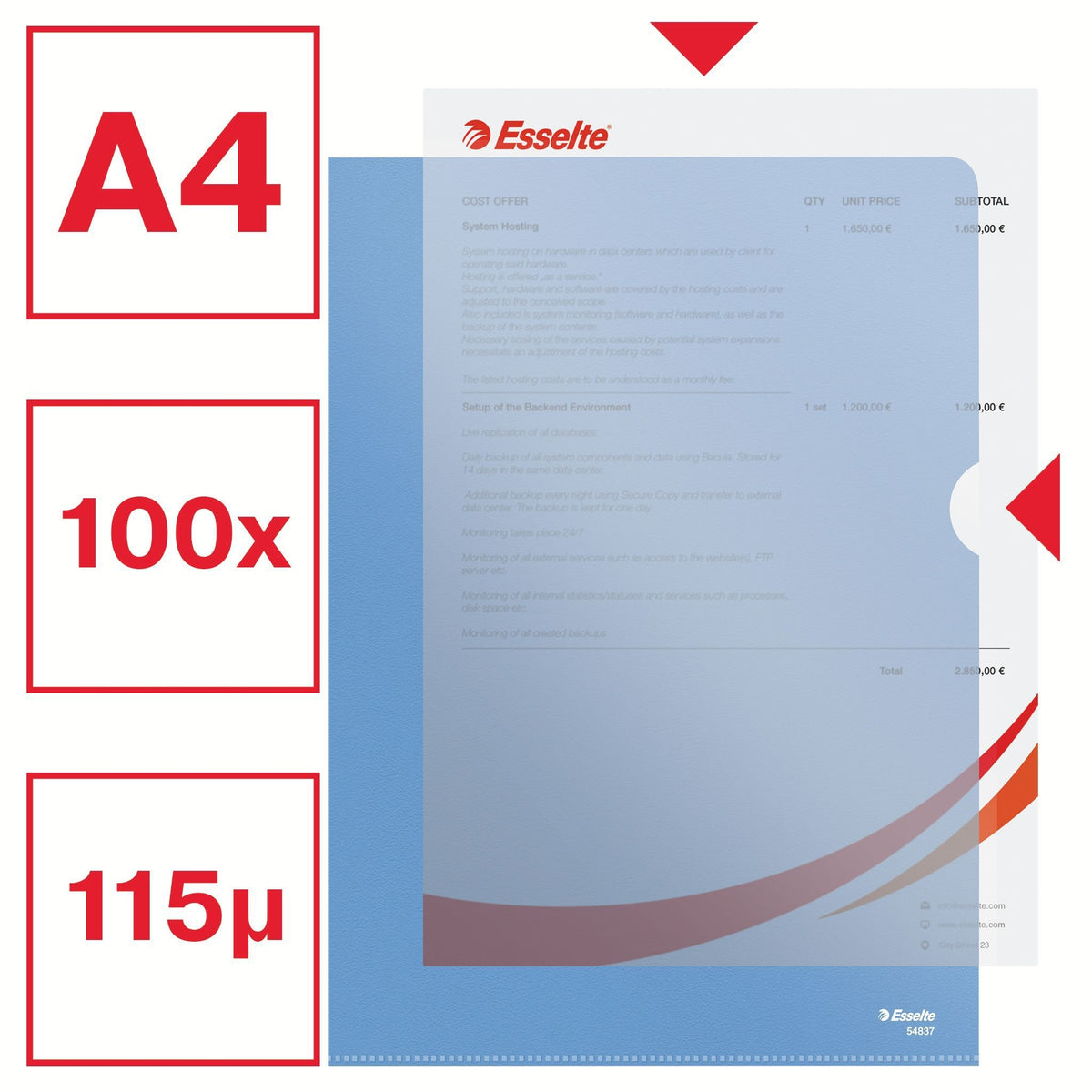 Esselte -  54837 map Polypropyleen (PP) Blauw A4